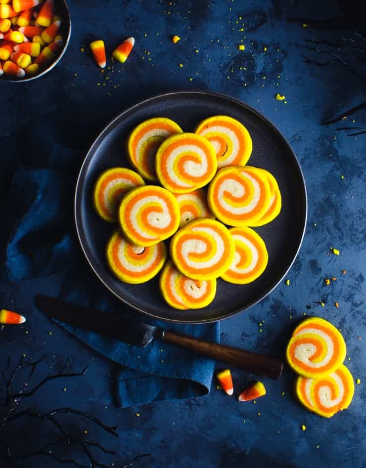 Pinwheel design candy corn colored cookie dough 