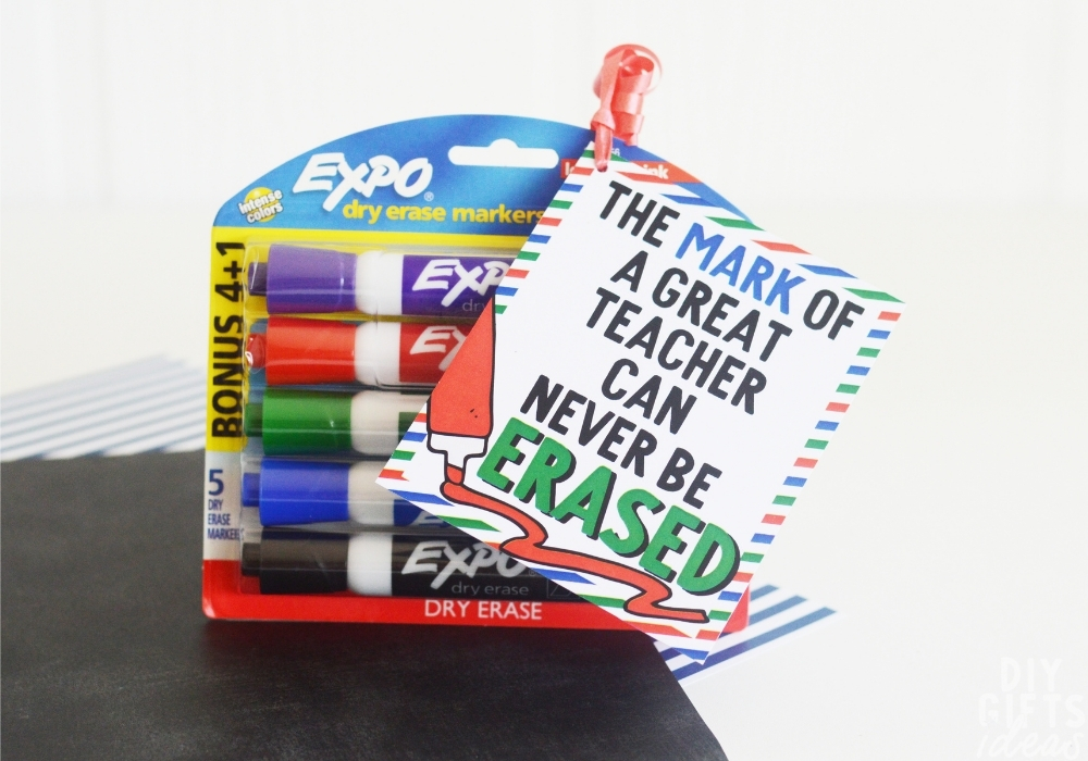 Closeup of the completed DIY Dry Erase Marker Teacher Appreciation Gift.