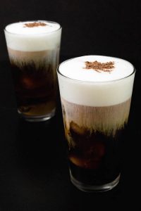 Irish cream cold brew in tall glass cup