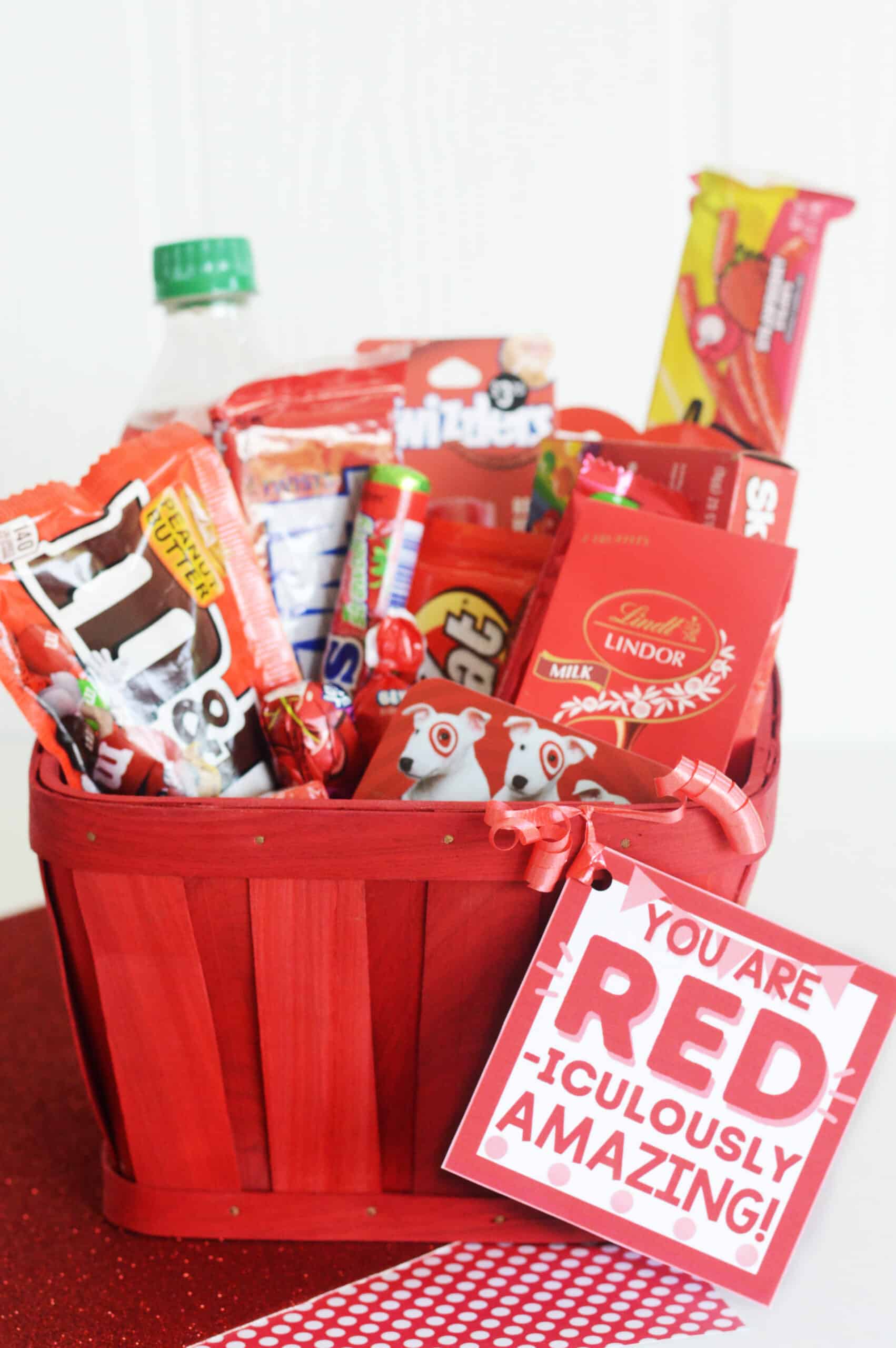DIY Red Gift Basket | Free printable red themed gift tags!