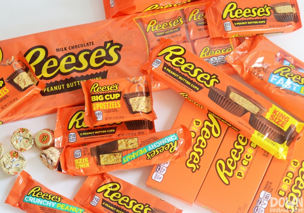 Overhead view of various Reese's products.