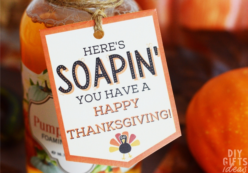 Close up of the finished Thanksgiving Hand Soap Gift.