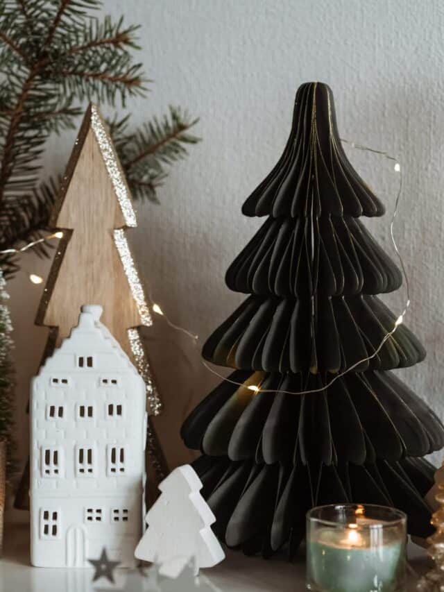 Merry Christmas. Christmas little ceramic house, wooden fir tree