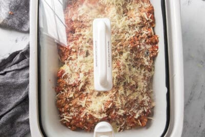 Ravioli lasagna in a cooking dish