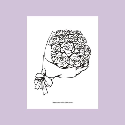 Red roses flower bouquet coloring page
