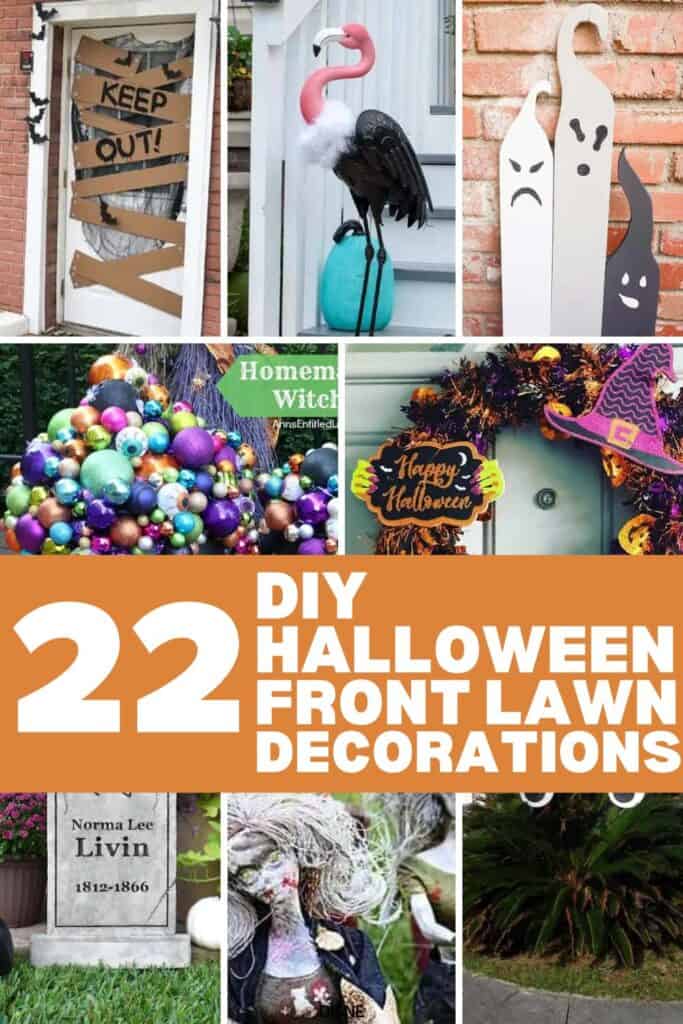 A ROUND UP IMAGE OF DIY HALLOWEEN LAWN DECORATIONS.