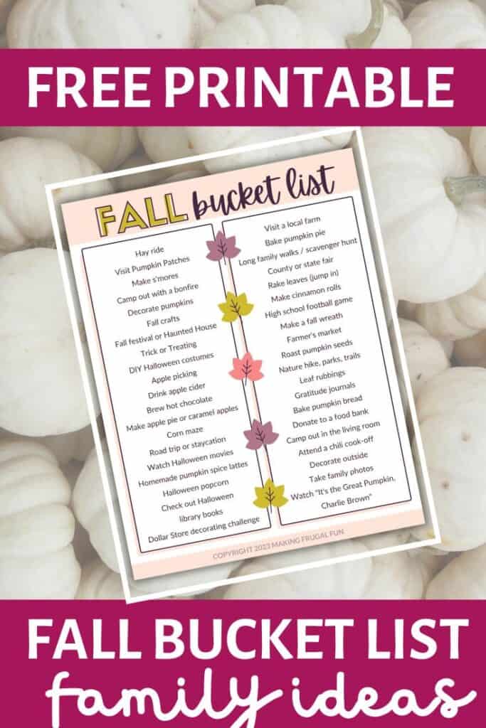 This image shows a preview of the printable fall bucket list family ideas.
