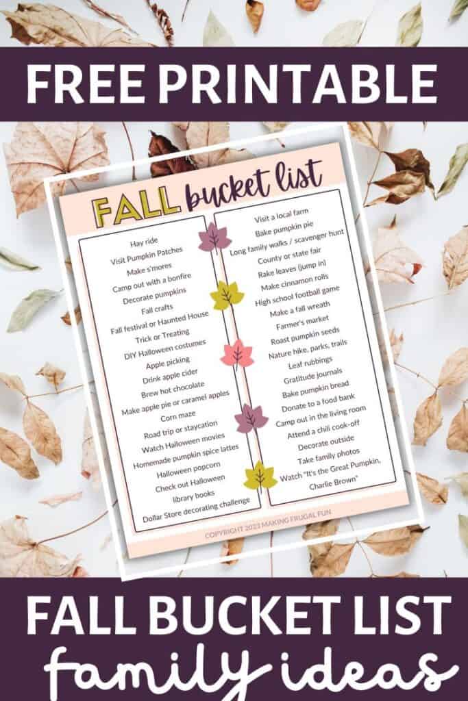 This image shows a preview of the printable fall bucket list family ideas.