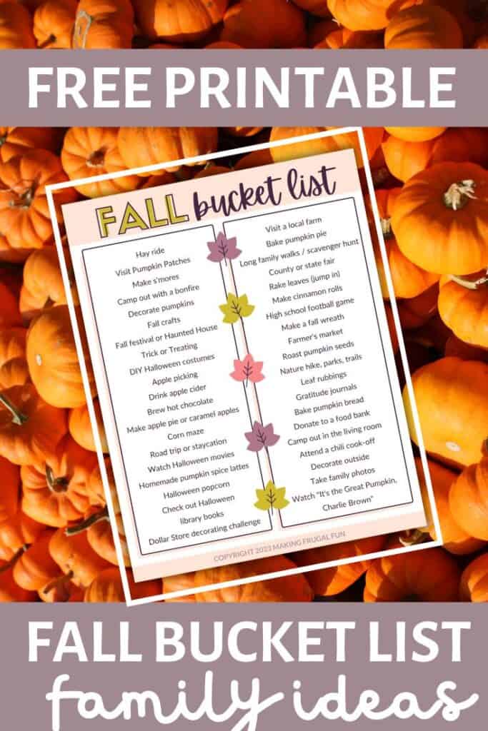 This image shows a preview of the printable fall bucket list family ideas.