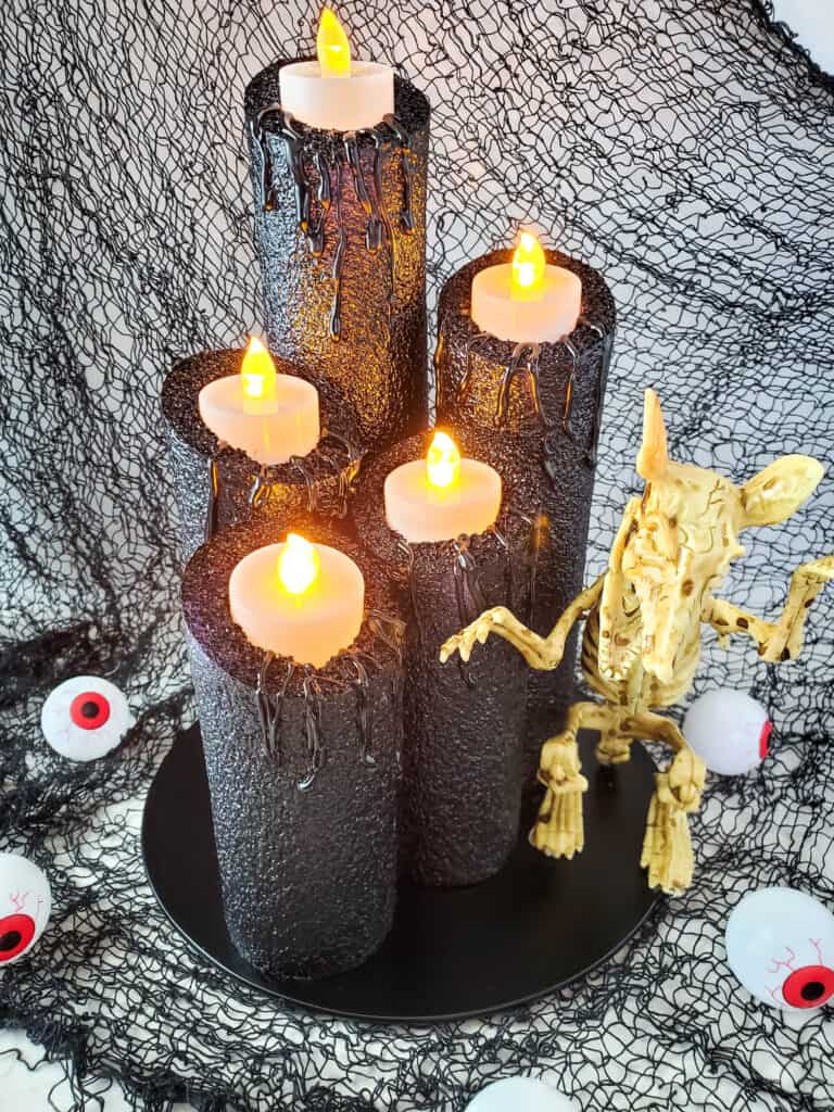 finished diy halloween pool noodle candles