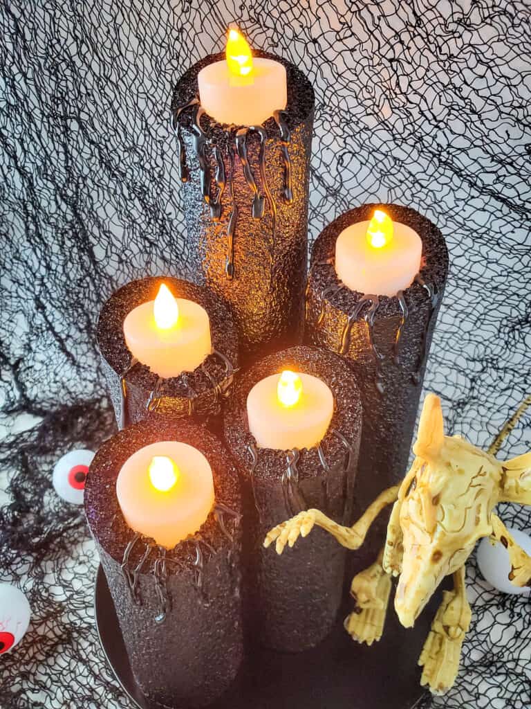 close up of finished diy halloween pool noodle candles