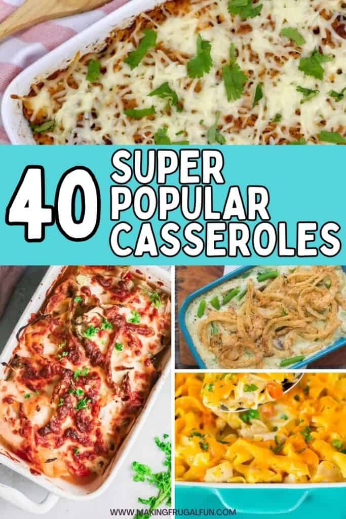 A round up image of the most popular casseroles recipes included in this blog post. 